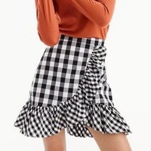 J. Crew black and white gingham ruffle skirt NWT